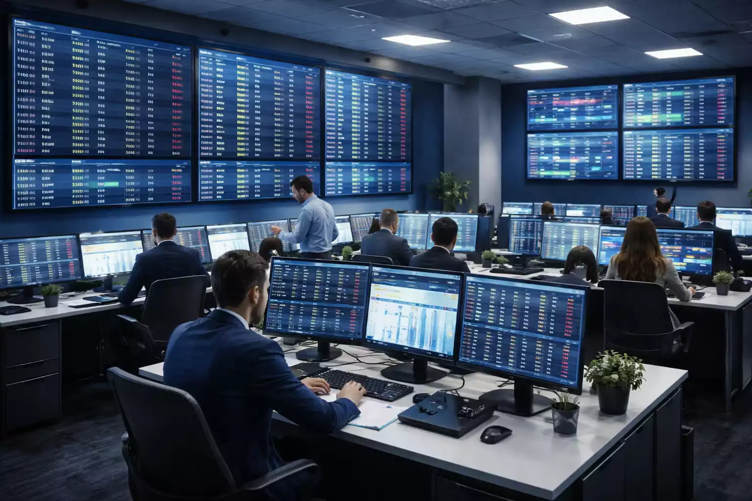 Bookmaker kantoor met odds borden en schermen