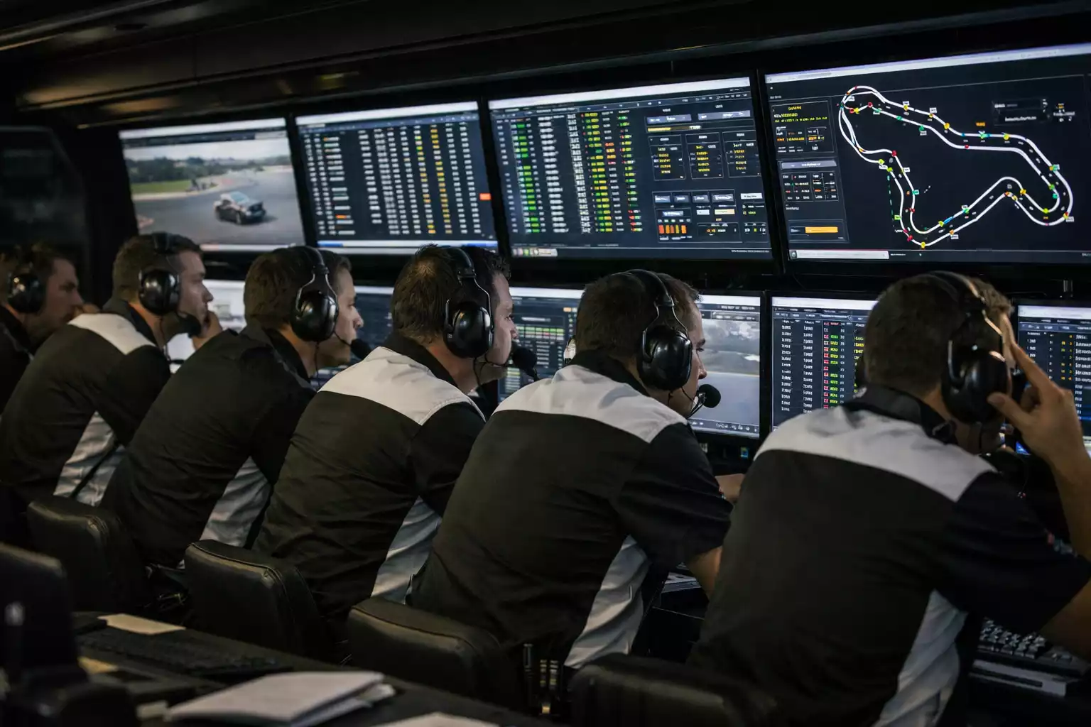 F1 coureur die interview geeft voor camera en microfoon