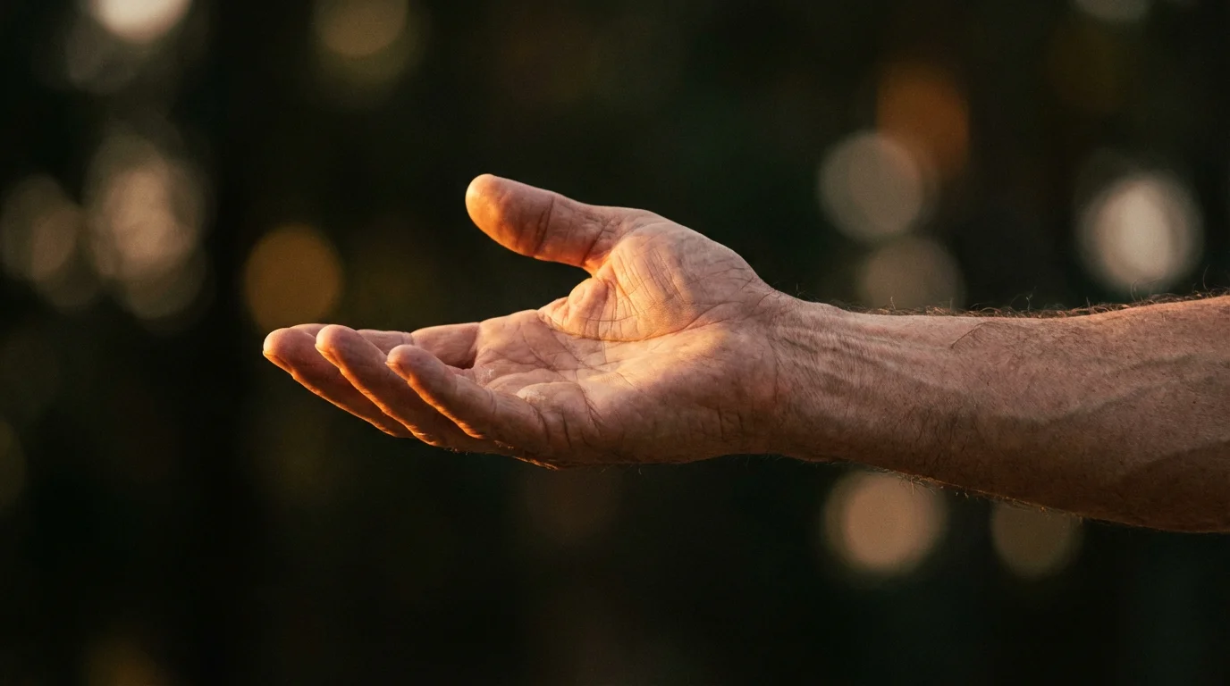 Uitgestoken hand in warm licht als symbool van hulp en ondersteuning