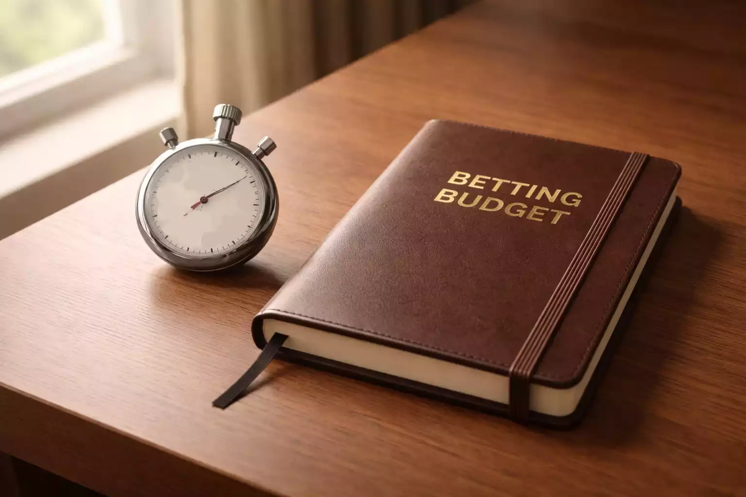 Verantwoord gokken symbool met stopwatch en budget notitieblok
